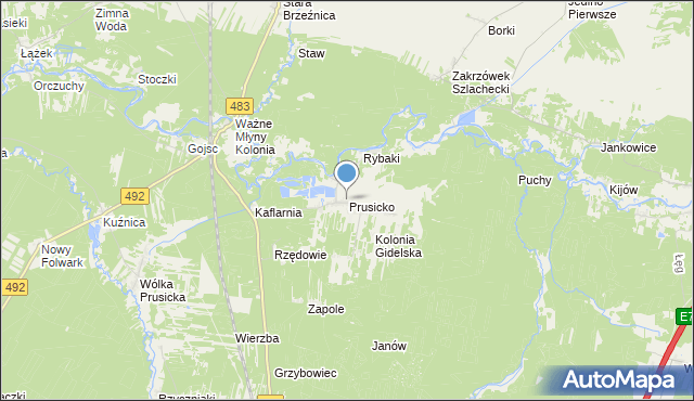 mapa Prusicko, Prusicko na mapie Targeo